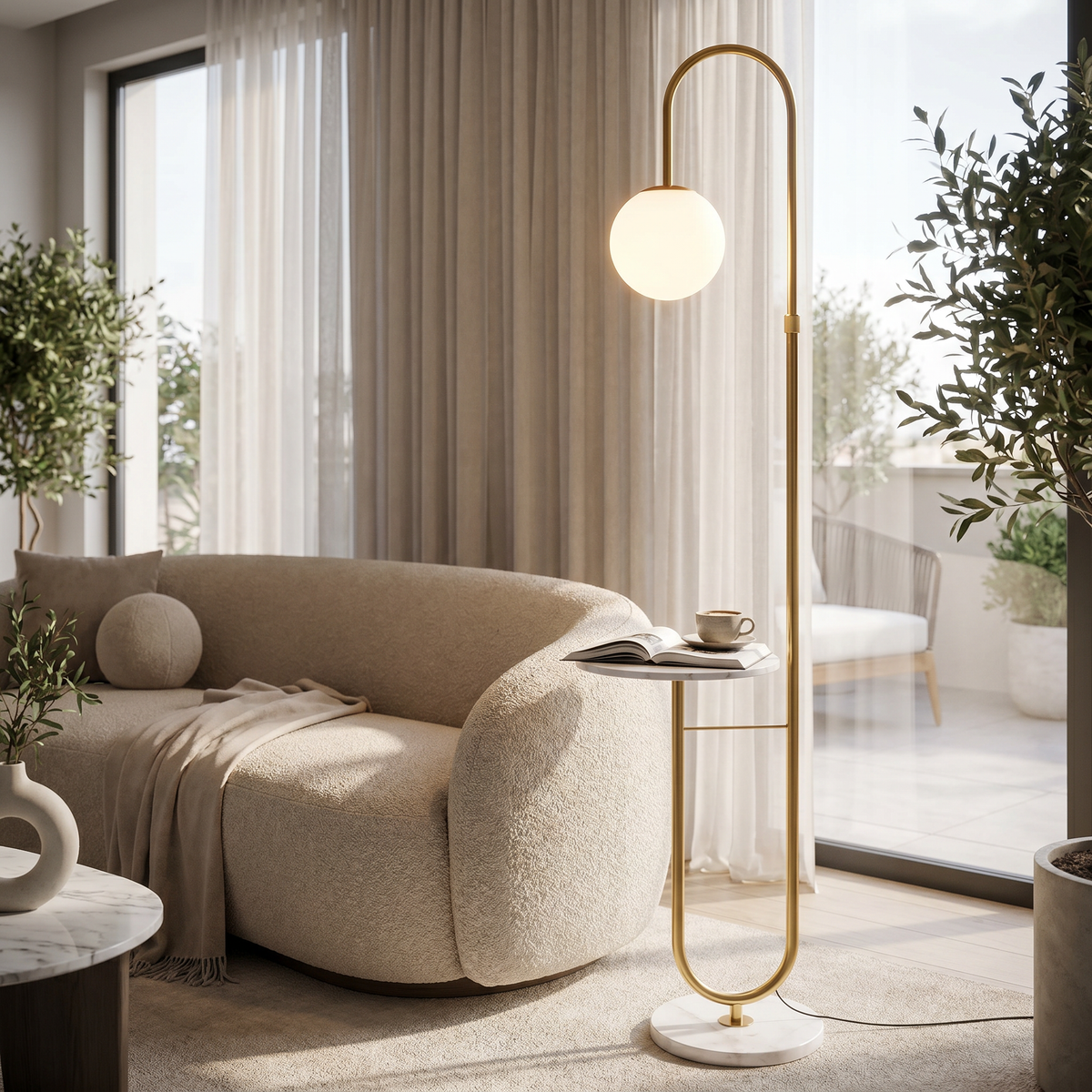 
Orbita Globe Floor Lamp with Marble Side Table 153cm