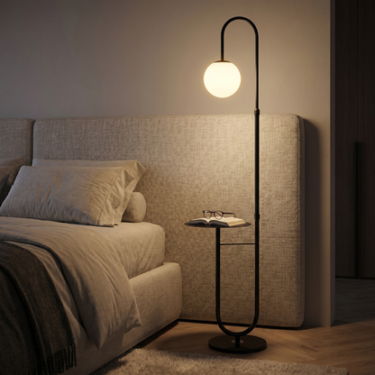 Orbita Globe Floor Lamp with Marble Side Table 153cm