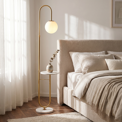 Orbita Globe Floor Lamp with Marble Side Table 153cm