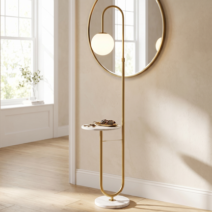 Orbita Globe Floor Lamp with Marble Side Table 153cm