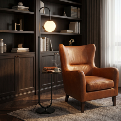 Orbita Globe Floor Lamp with Marble Side Table 153cm