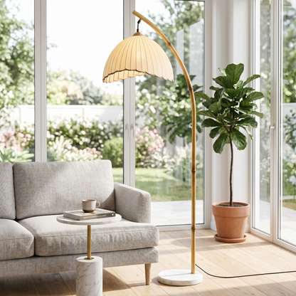 Loto Bamboo Arc Floor Lamp with Marble Base 160cm