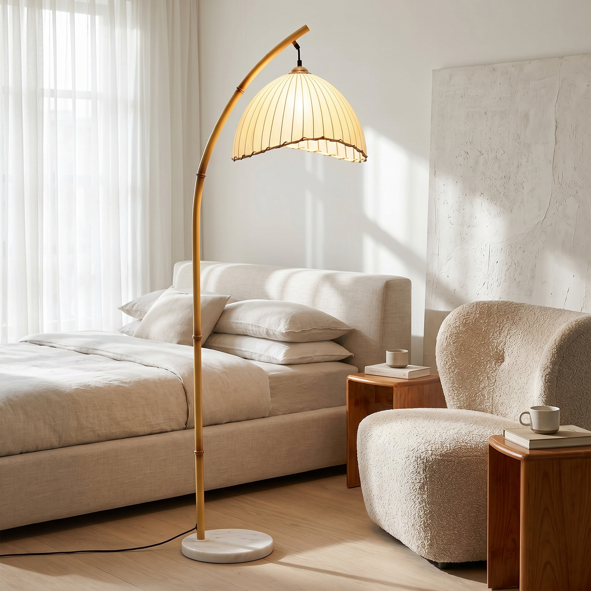 
Loto Bamboo Arc Floor Lamp with Marble Base 160cm