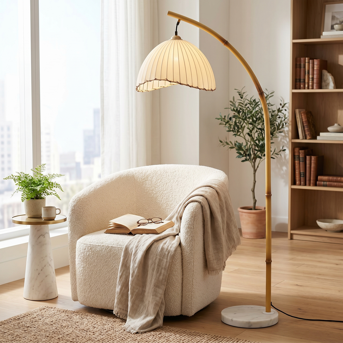
Loto Bamboo Arc Floor Lamp with Marble Base 160cm