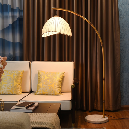 Loto Bamboo Arc Floor Lamp with Marble Base 160cm