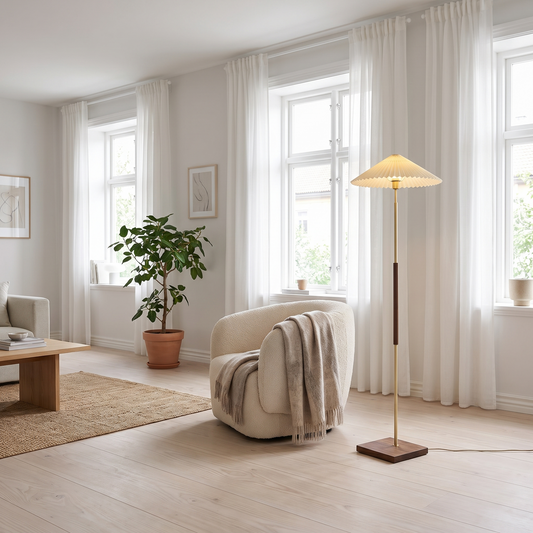 
Margherita Dorata Pleated Parasol Floor Lamp Walnut Brass 165cm