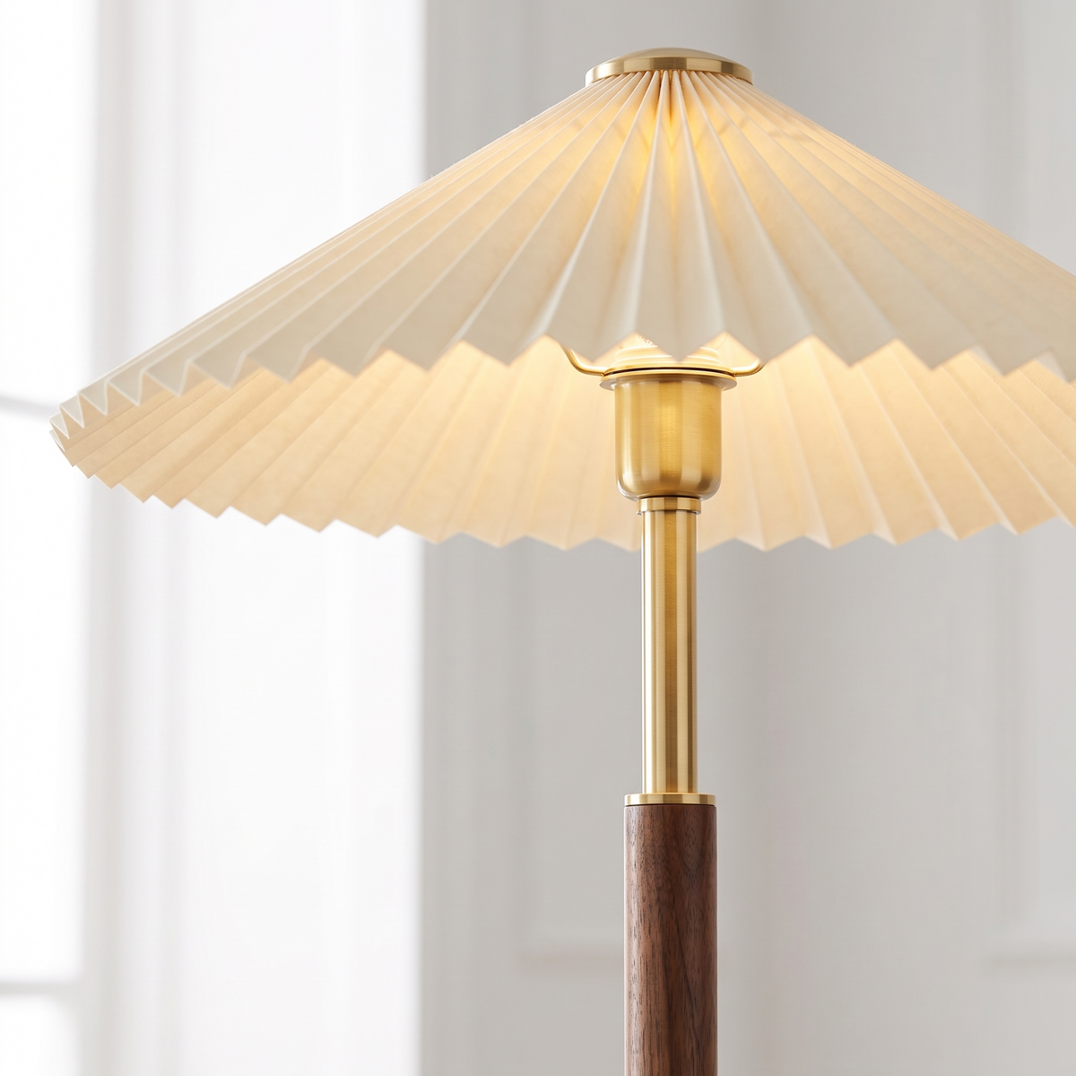 
Margherita Dorata Pleated Parasol Floor Lamp Walnut Brass 165cm