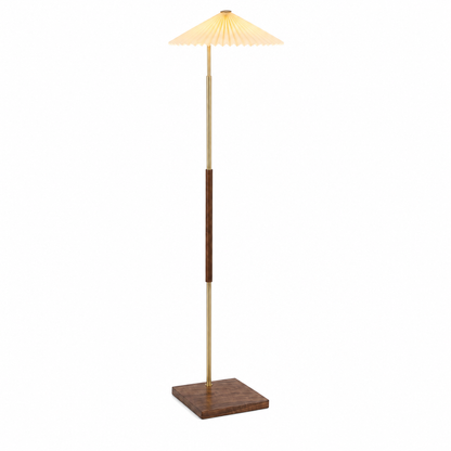 Margherita Dorata Pleated Parasol Floor Lamp Walnut Brass 165cm