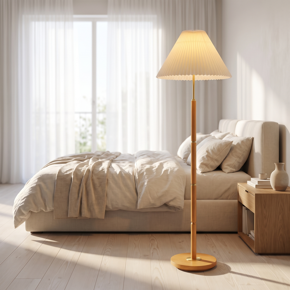 
Ventaglio Sera Pleated Floor Lamp with Wood Pole 157cm