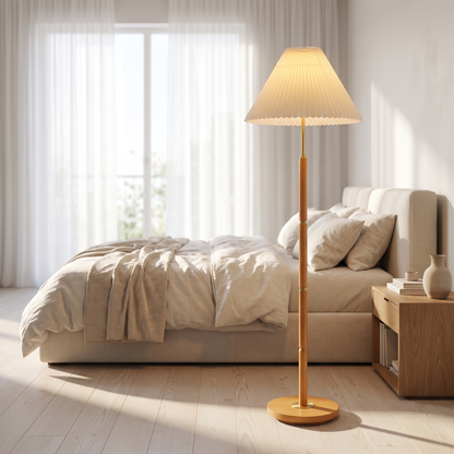 Ventaglio Sera Pleated Floor Lamp with Wood Pole 157cm