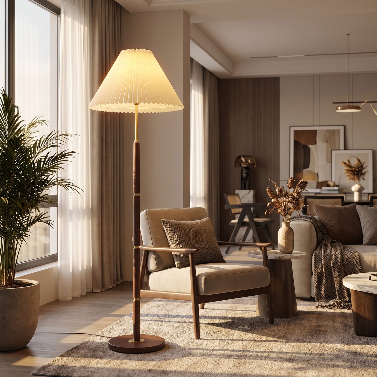 
Ventaglio Sera Pleated Floor Lamp with Wood Pole 157cm
