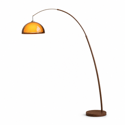 Ventoro Walnut Arc Floor Lamp with Amber Dome Shade 165cm