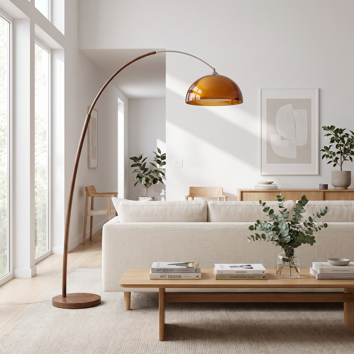 
Ventoro Walnut Arc Floor Lamp with Amber Dome Shade 165cm