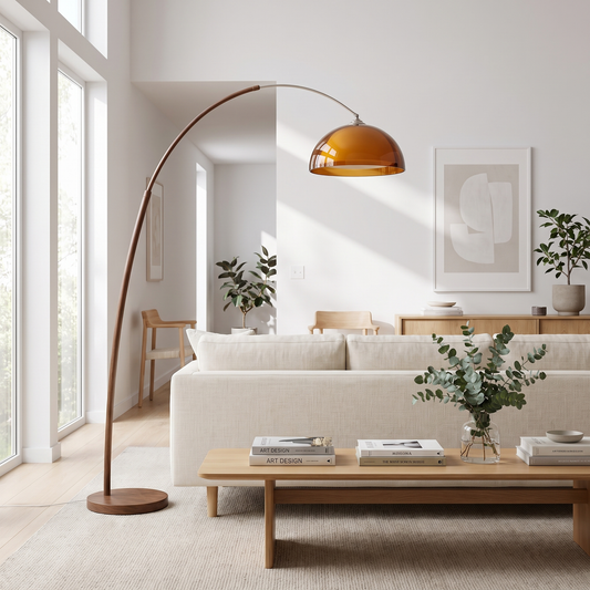 
Ventoro Walnut Arc Floor Lamp with Amber Dome Shade 165cm