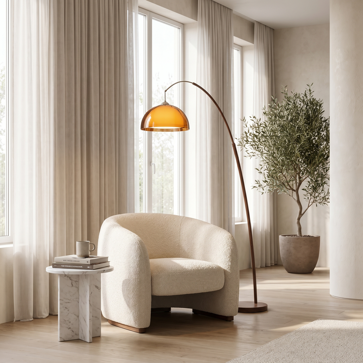 
Ventoro Walnut Arc Floor Lamp with Amber Dome Shade 165cm