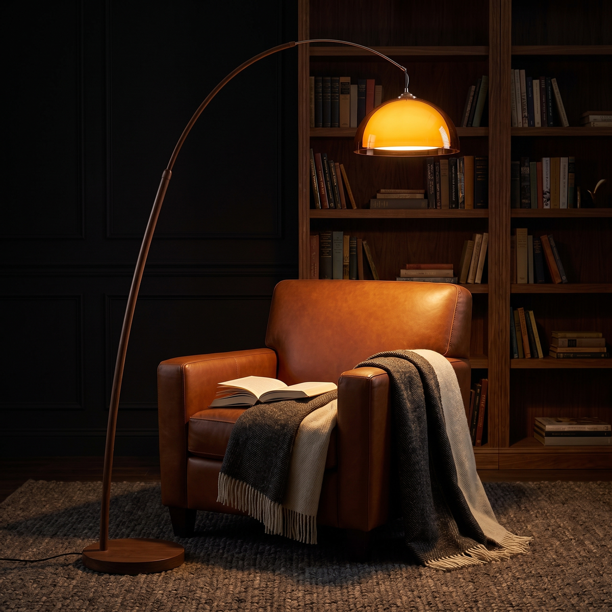 
Ventoro Walnut Arc Floor Lamp with Amber Dome Shade 165cm