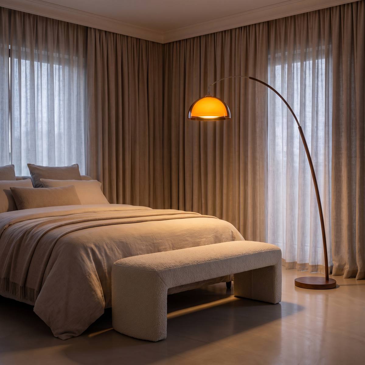 
Ventoro Walnut Arc Floor Lamp with Amber Dome Shade 165cm