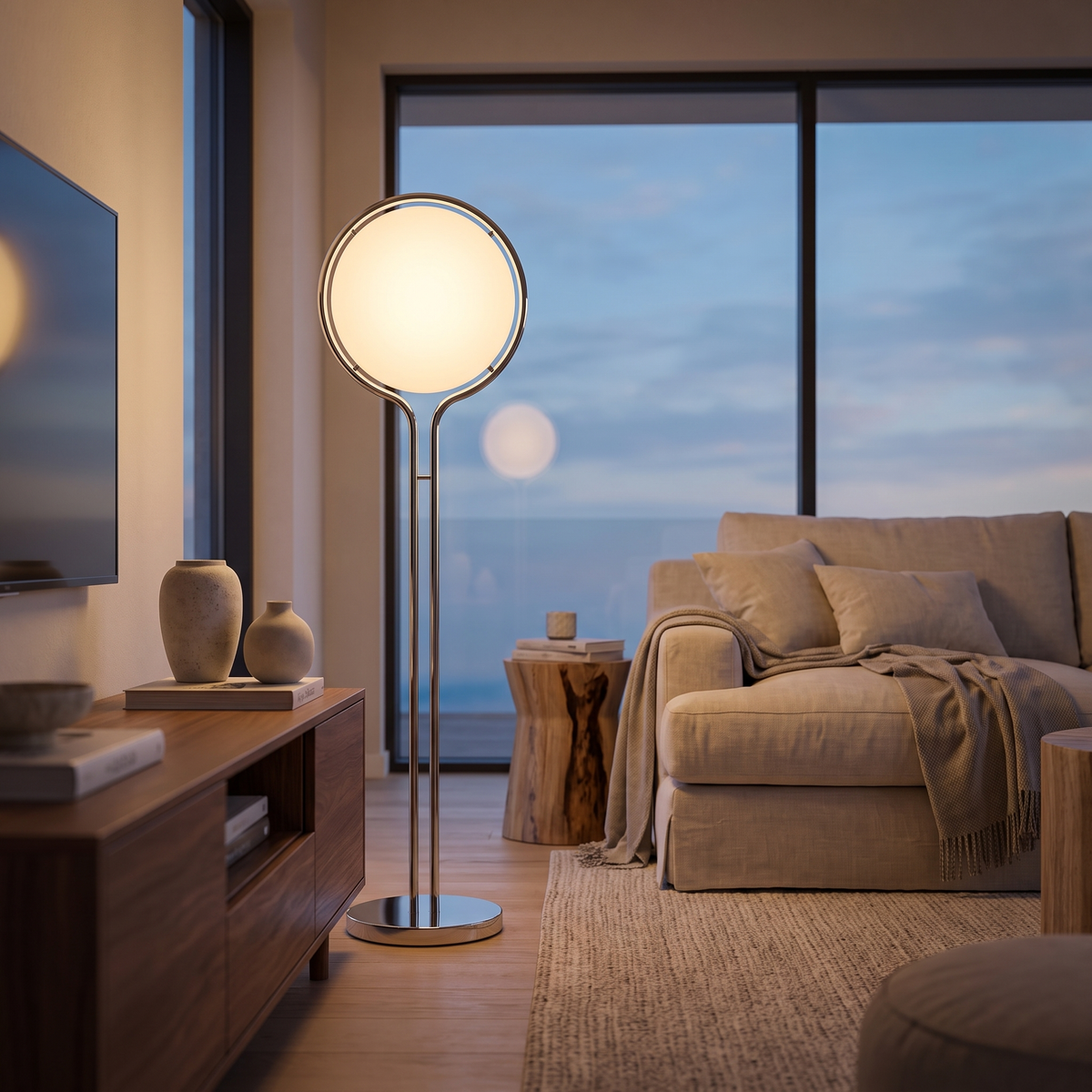 
Luna Velata Chrome Globe Arc Floor Lamp with LED 120cm